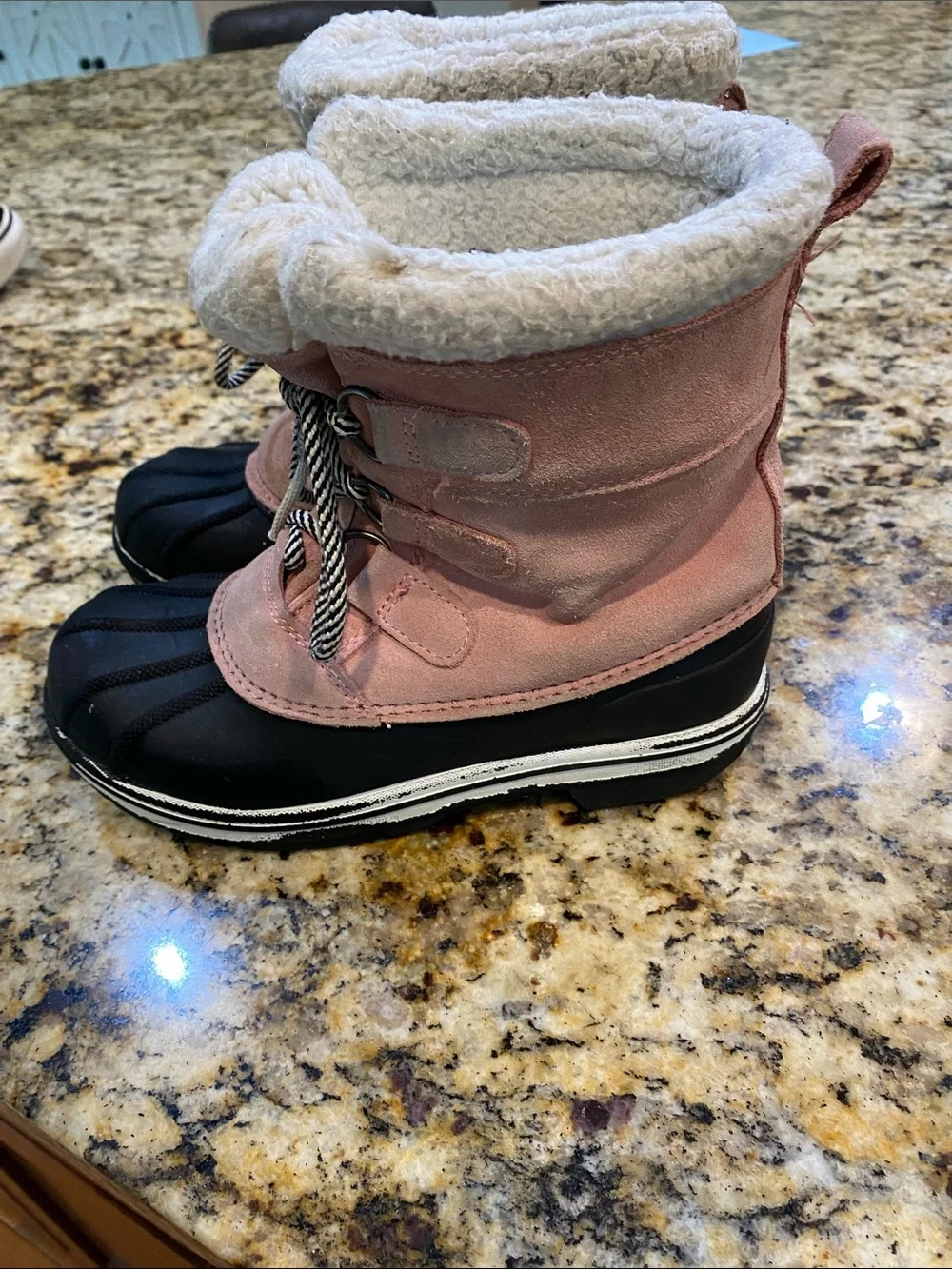 Kids Waterproof Pink and Black Winter Boots with Plush Lining